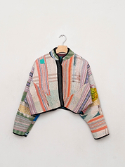 The Kaira Cropped Quilted Patchwork Kantha Jacket