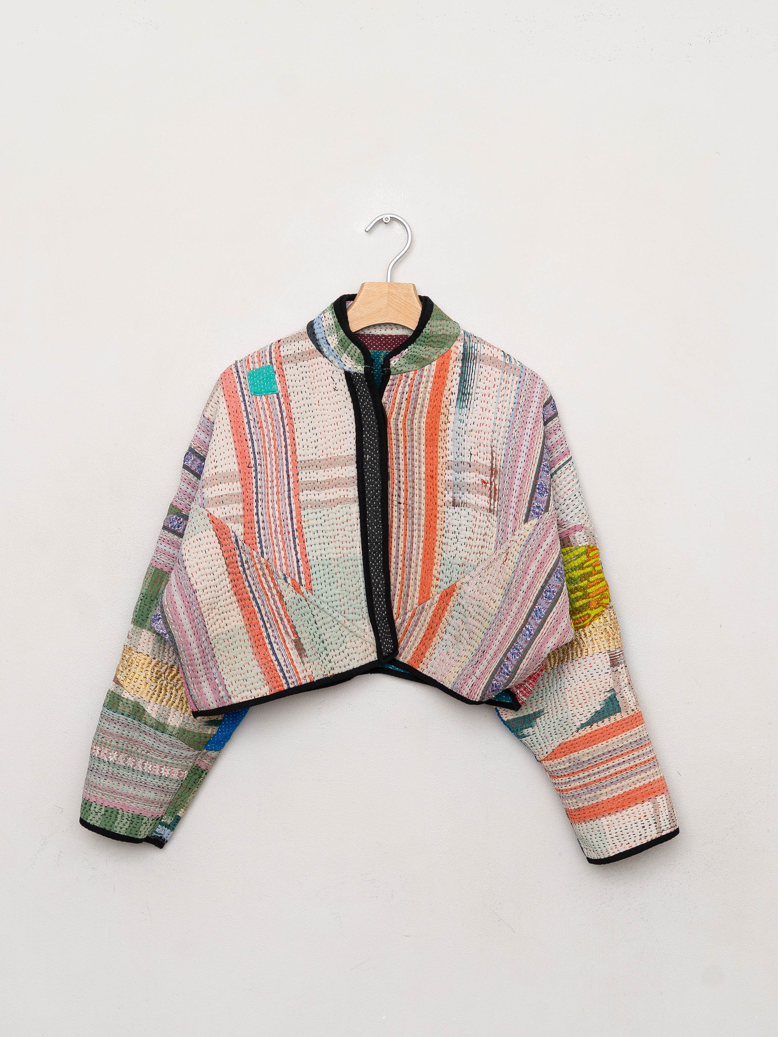 The Kaira Cropped Quilted Patchwork Kantha Jacket