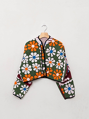 The Kaira Cropped Suzani Cut Out Kantha Jacket