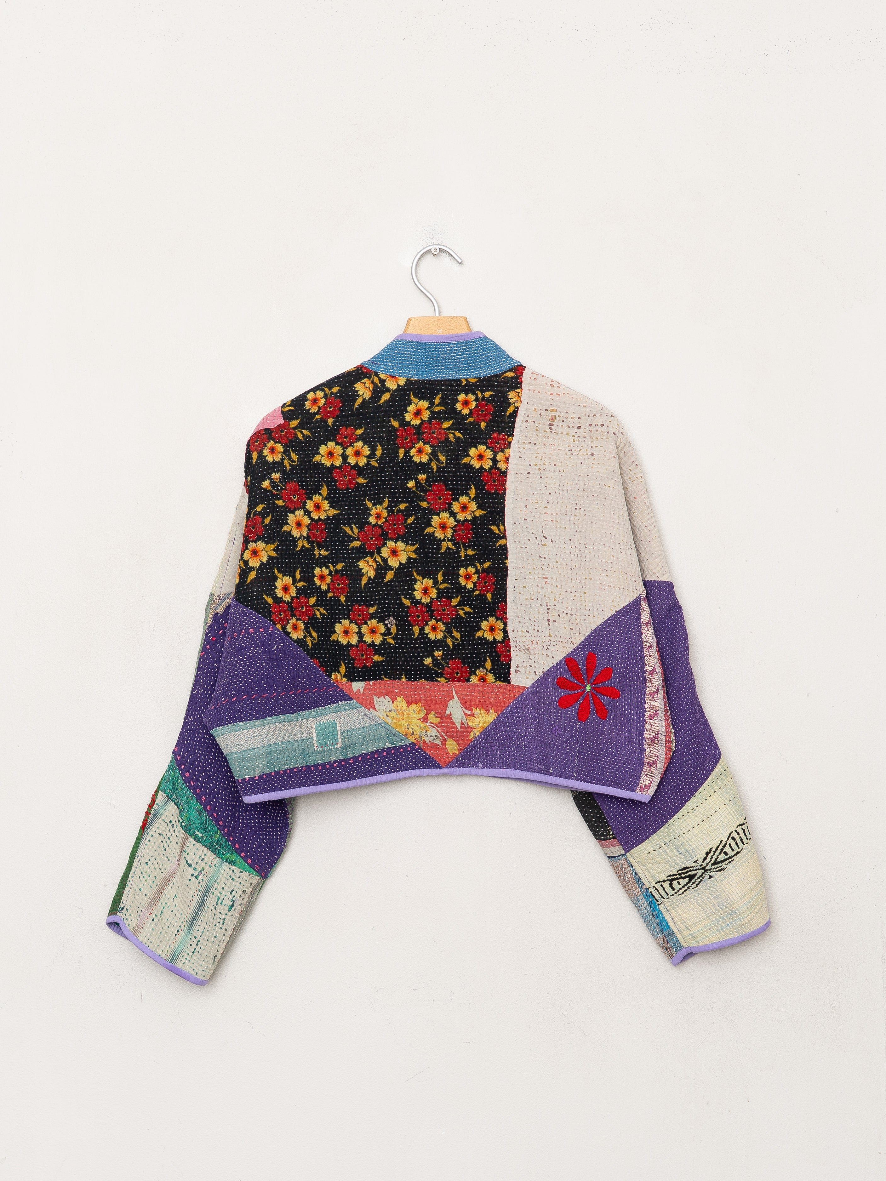 The Kaira Cropped Quilted Patchwork Kantha Jacket