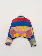 The Kaira Cropped Quilted Patchwork Kantha Jacket