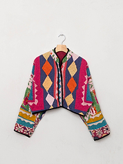The Kaira Cropped Suzani Cut Out Kantha Jacket