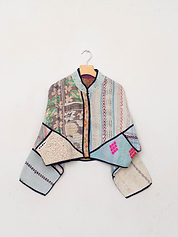 The Kaira Cropped Quilted Patchwork Kantha Jacket