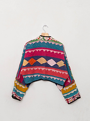 The Kaira Cropped Suzani Cut Out Kantha Jacket
