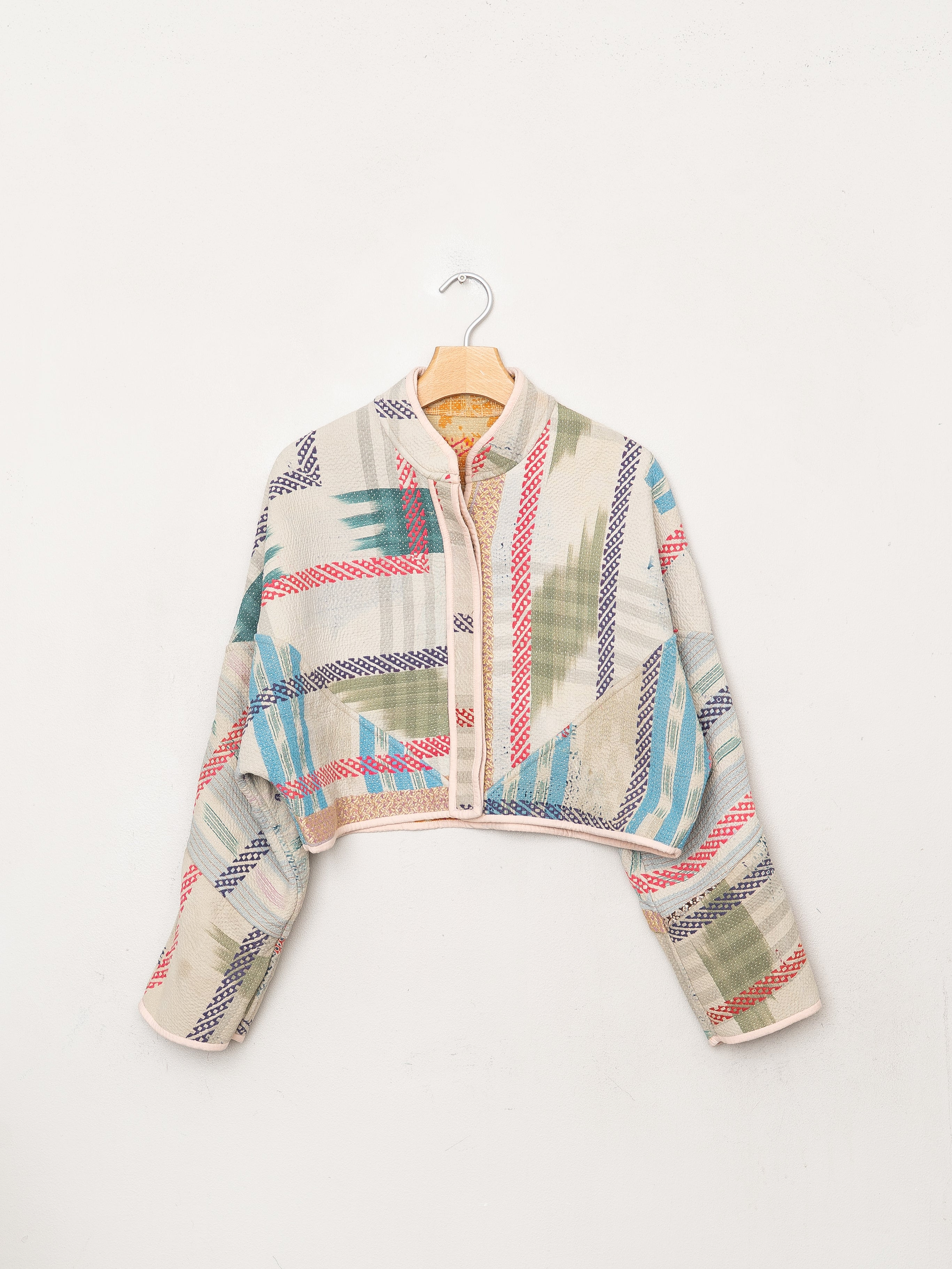 The Kaira Cropped Quilted Patchwork Kantha Jacket