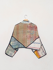 The Kaira Cropped Quilted Patchwork Kantha Jacket