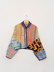 The Kaira Cropped Quilted Patchwork Kantha Jacket
