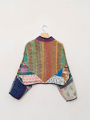 The Kaira Cropped Quilted Patchwork Kantha Jacket