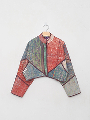 The Kaira Cropped Quilted Patchwork Kantha Jacket