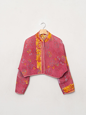 The Kaira Cropped Suzani Quilted Kantha Jacket