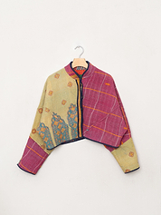 The Kaira Cropped Quilted Patchwork Kantha Jacket