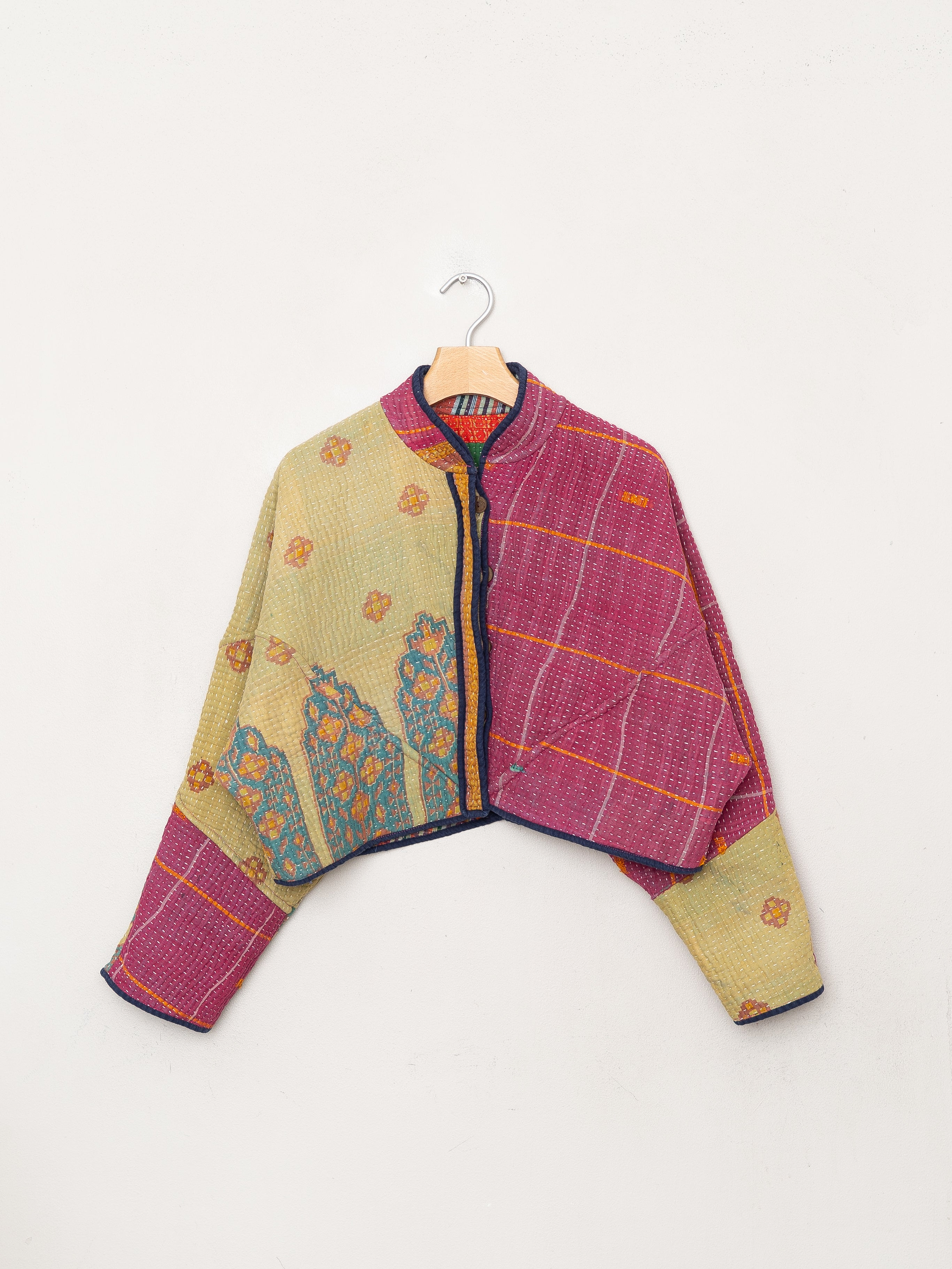 The Kaira Cropped Quilted Patchwork Kantha Jacket