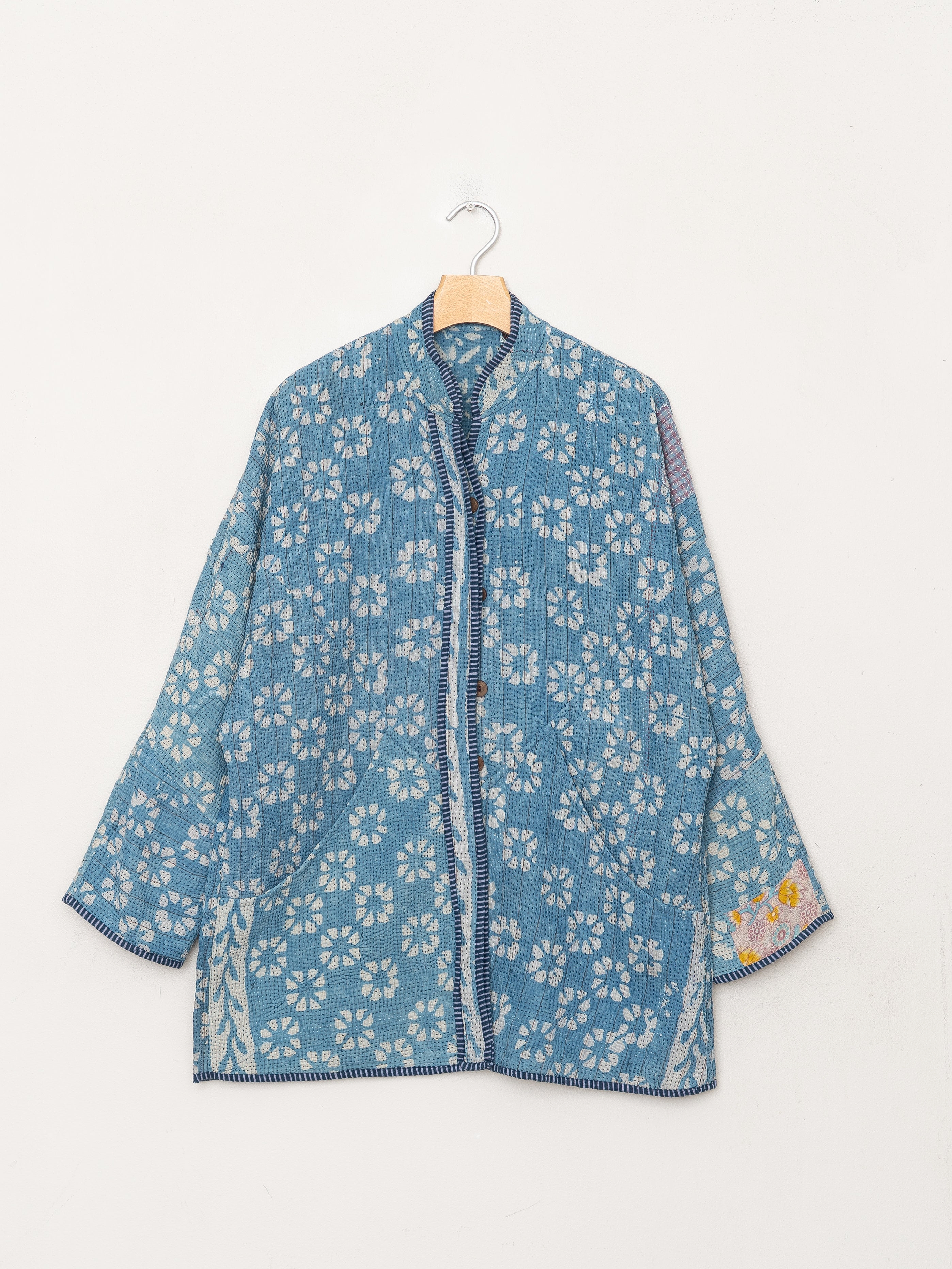 The Narmada Quilted Indigo Kantha Jacket