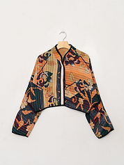 The Kaira Cropped Quilted Patchwork Kantha Jacket