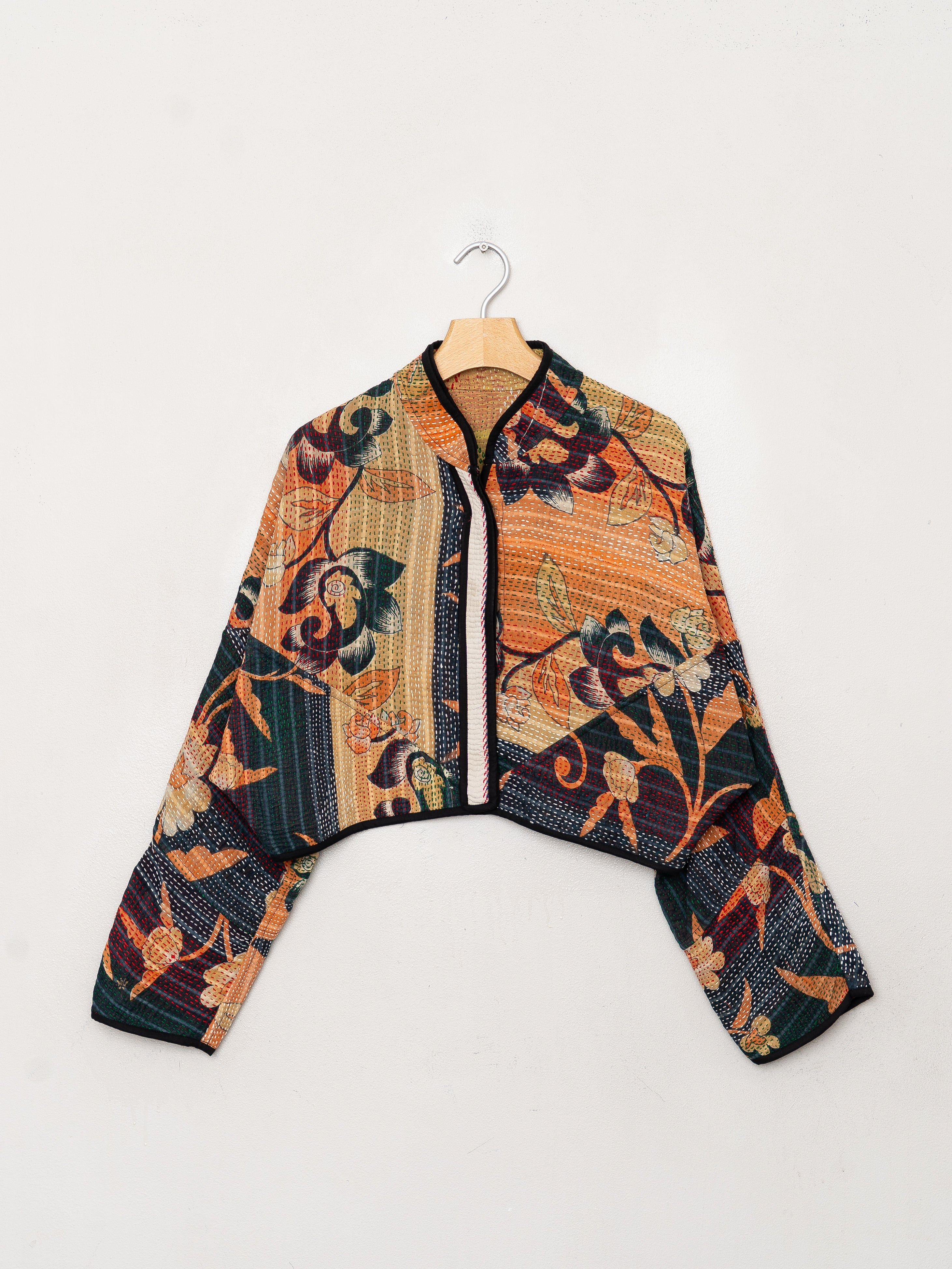 The Kaira Cropped Quilted Patchwork Kantha Jacket