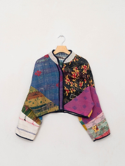 The Kaira Cropped Quilted Patchwork Kantha Jacket