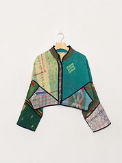 The Kaira Cropped Quilted Patchwork Kantha Jacket