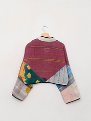 The Kaira Cropped Quilted Patchwork Kantha Jacket