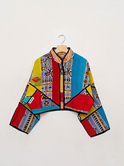 The Kaira Cropped Quilted Patchwork Kantha Jacket