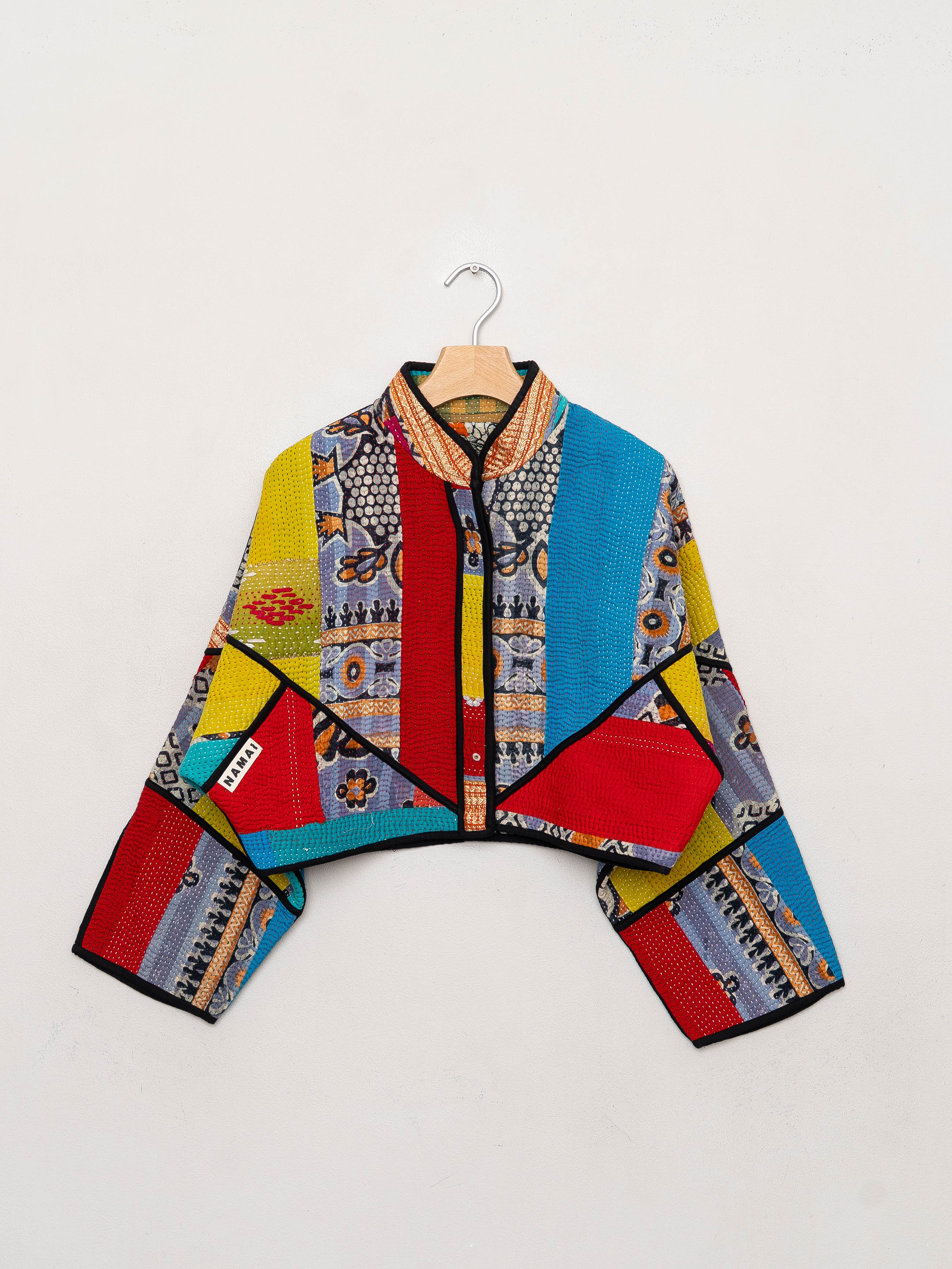 The Kaira Cropped Quilted Patchwork Kantha Jacket