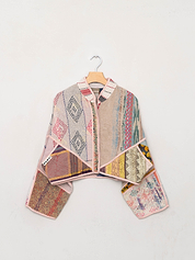 The Kaira Cropped Quilted Patchwork Kantha Jacket
