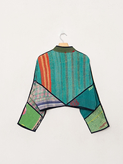 The Kaira Cropped Quilted Patchwork Kantha Jacket