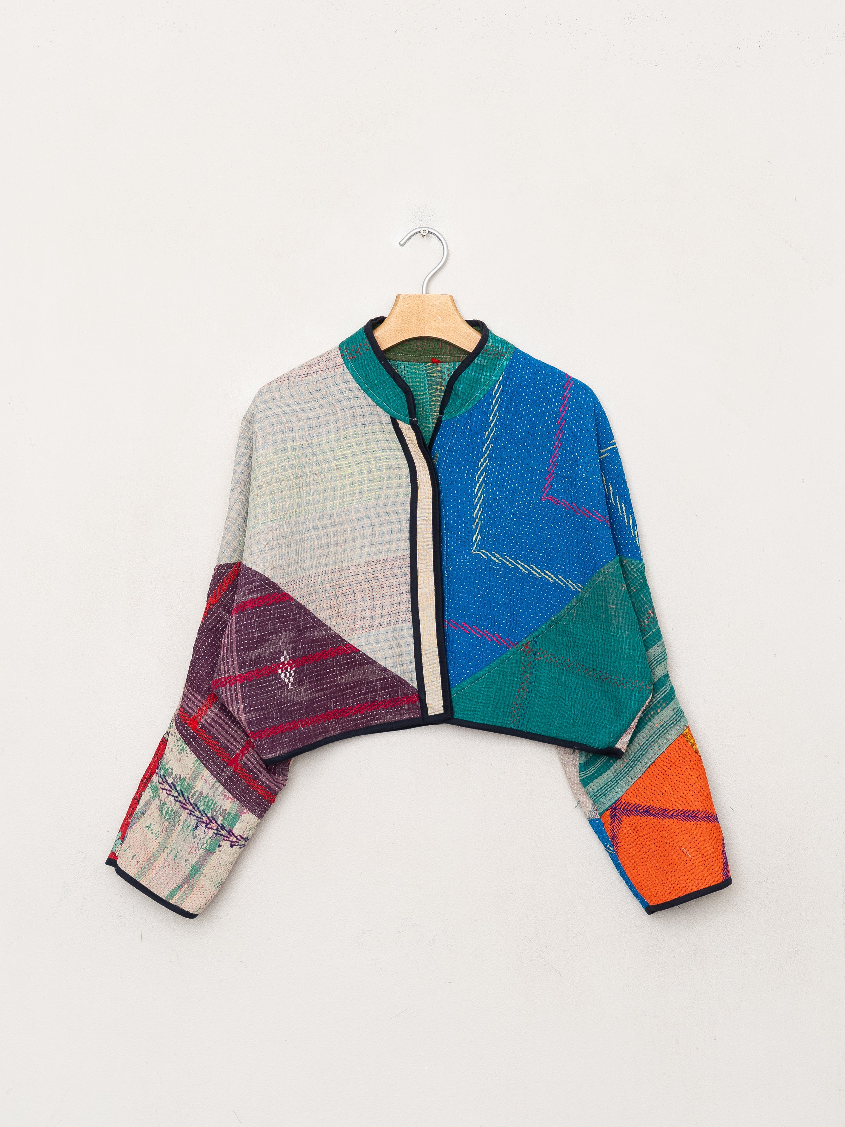 The Kaira Cropped Quilted Patchwork Kantha Jacket
