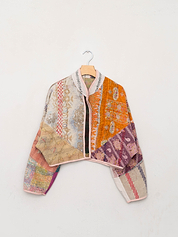 The Kaira Cropped Quilted Patchwork Kantha Jacket