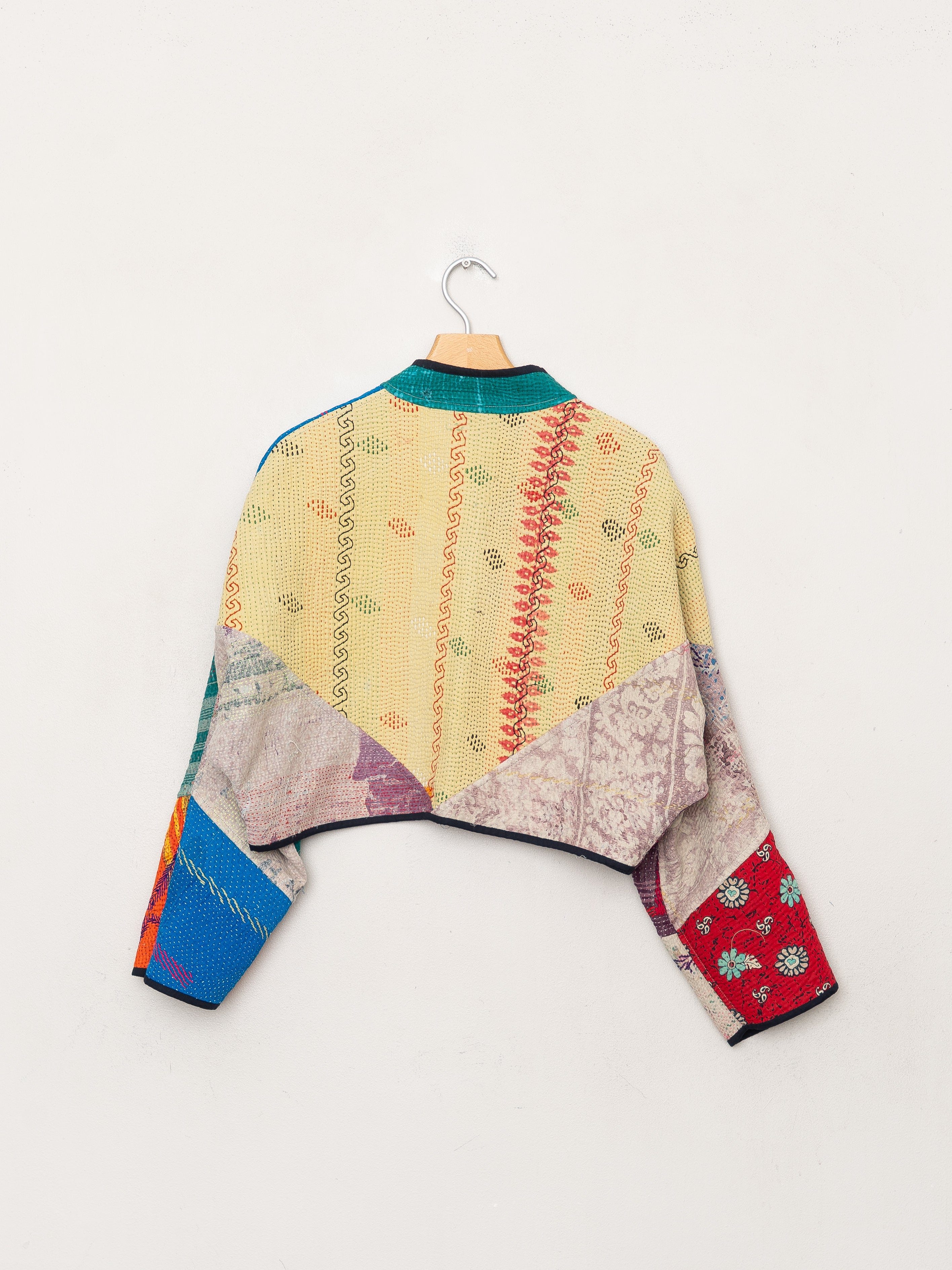 The Kaira Cropped Quilted Patchwork Kantha Jacket