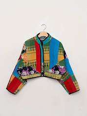 The Kaira Cropped Quilted Patchwork Kantha Jacket