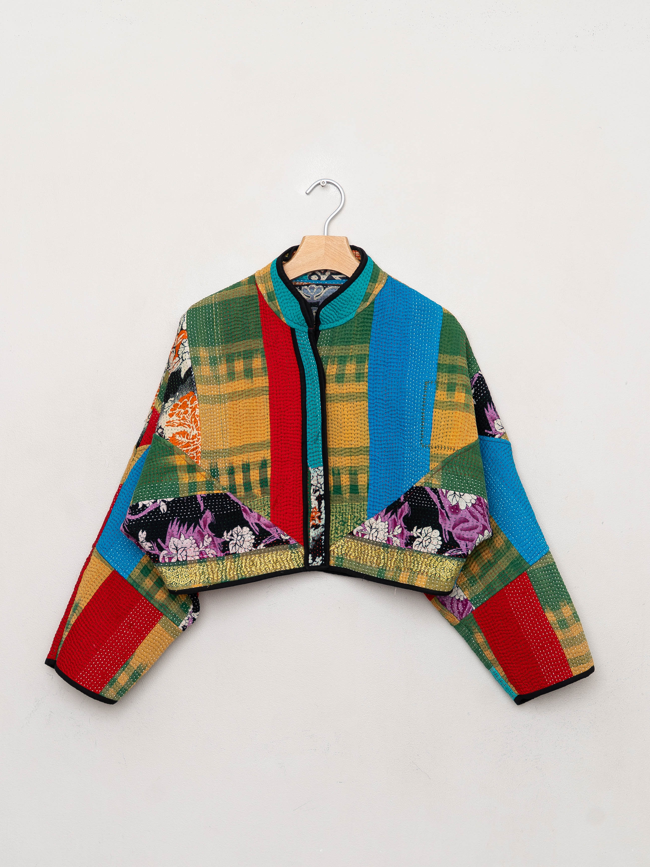 The Kaira Cropped Quilted Patchwork Kantha Jacket