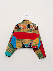The Kaira Cropped Quilted Patchwork Kantha Jacket