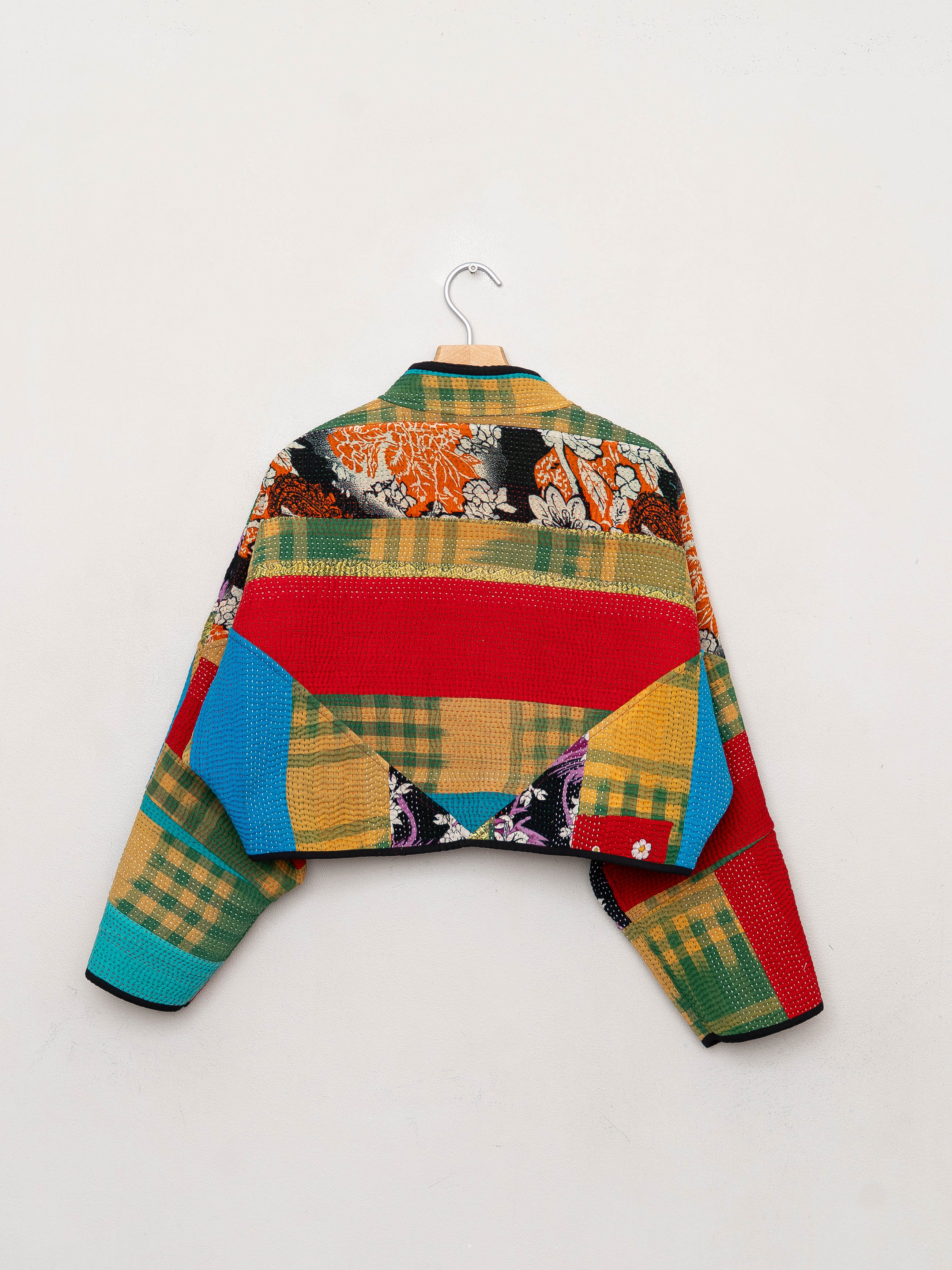 The Kaira Cropped Quilted Patchwork Kantha Jacket