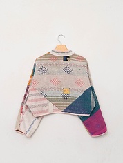 The Kaira Cropped Quilted Patchwork Kantha Jacket