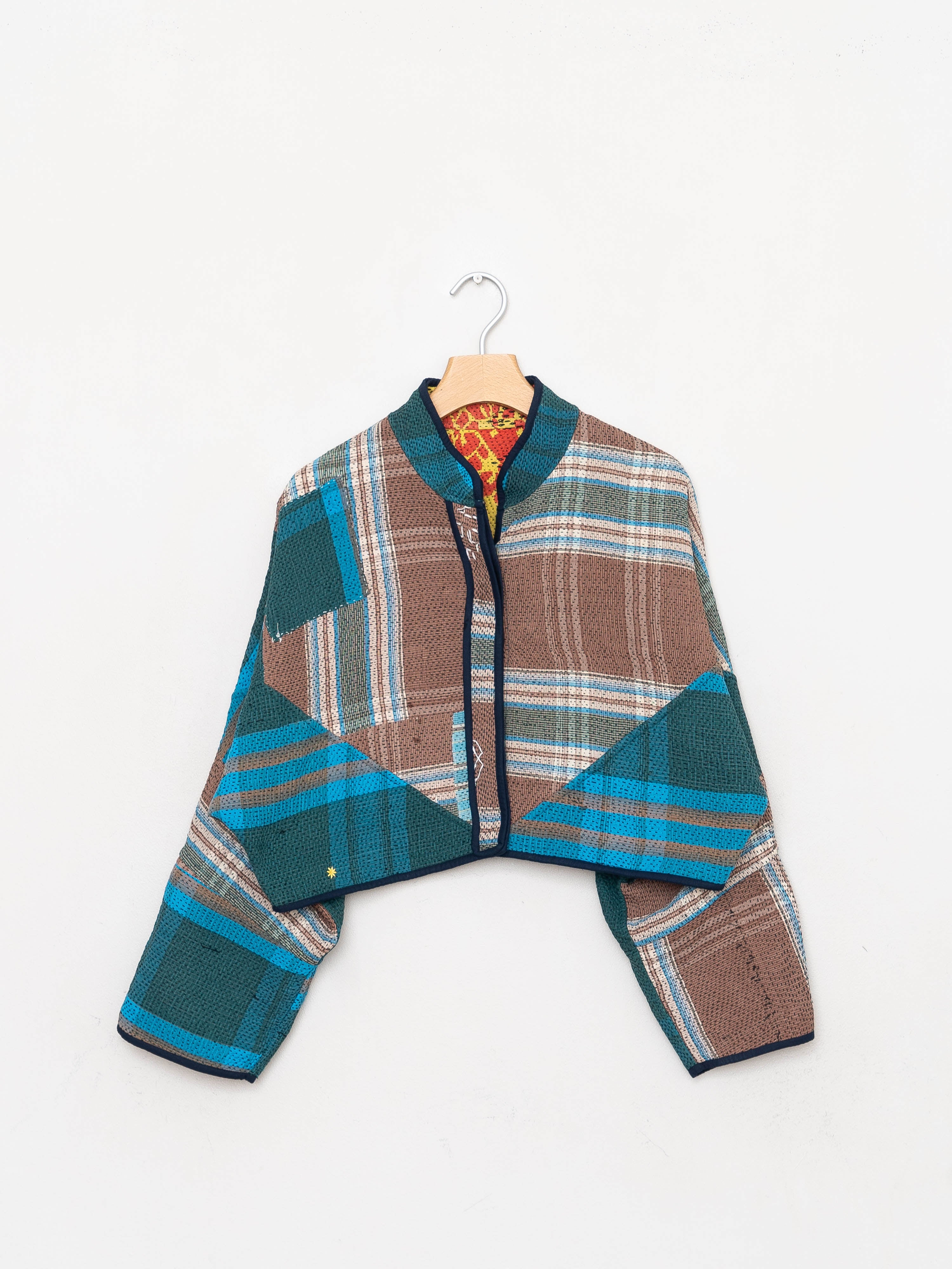 The Kaira Cropped Quilted Patchwork Kantha Jacket