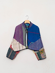 The Kaira Cropped Quilted Patchwork Kantha Jacket