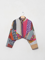 The Kaira Cropped Quilted Patchwork Kantha Jacket