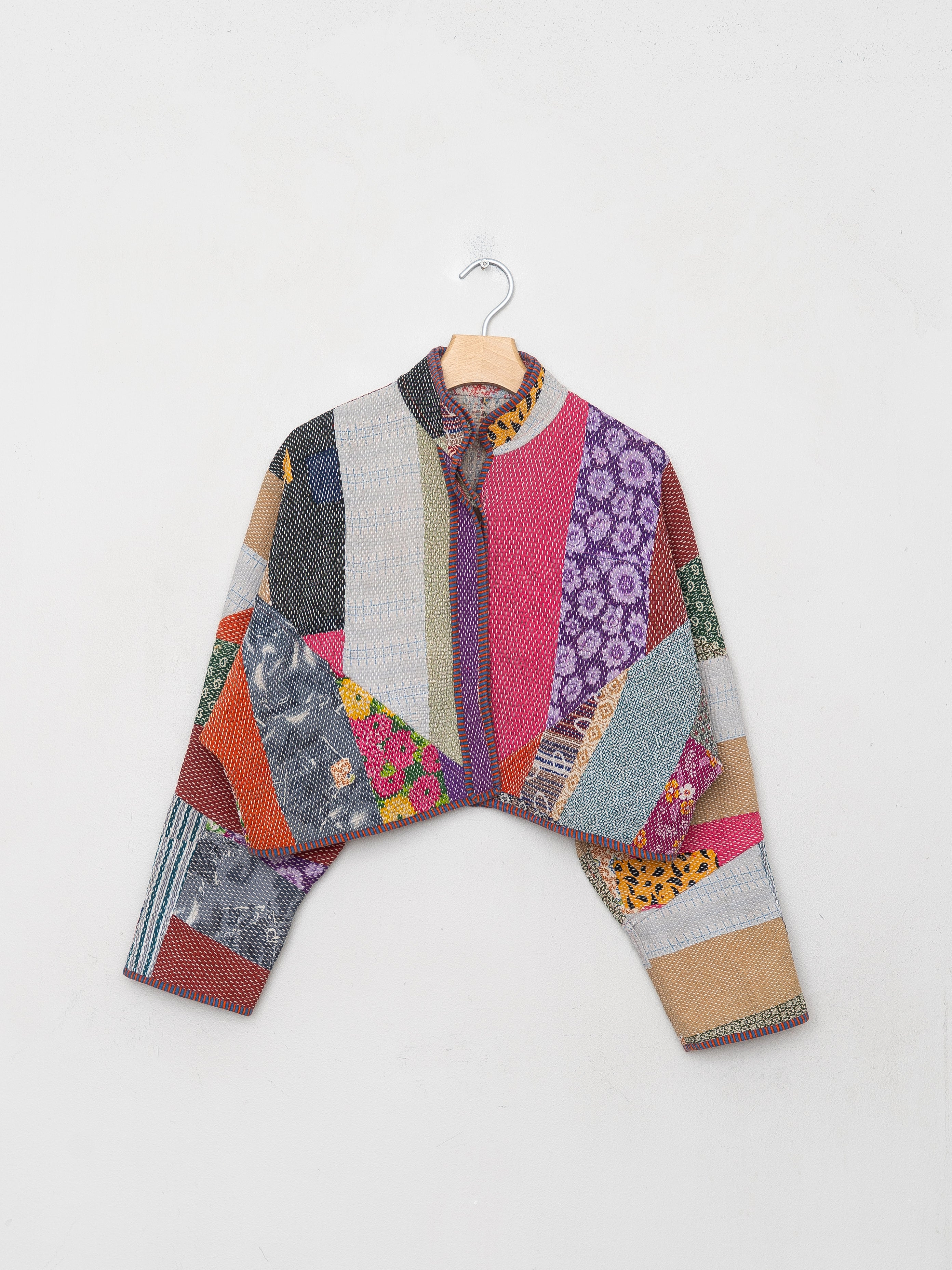 The Kaira Cropped Quilted Patchwork Kantha Jacket