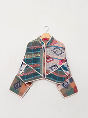 The Kaira Cropped Quilted Patchwork Kantha Jacket