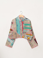 The Kaira Cropped Quilted Patchwork Kantha Jacket