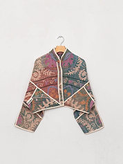 The Kaira Cropped Suzani Quilted Kantha Jacket