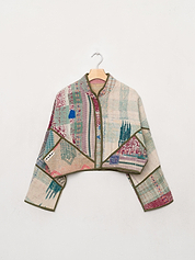 The Kaira Cropped Quilted Patchwork Kantha Jacket