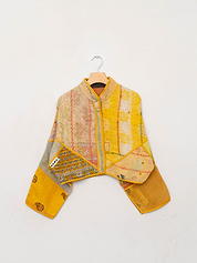 The Kaira Cropped Quilted Patchwork Kantha Jacket
