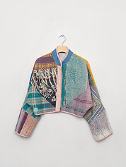 The Kaira Cropped Quilted Patchwork Kantha Jacket