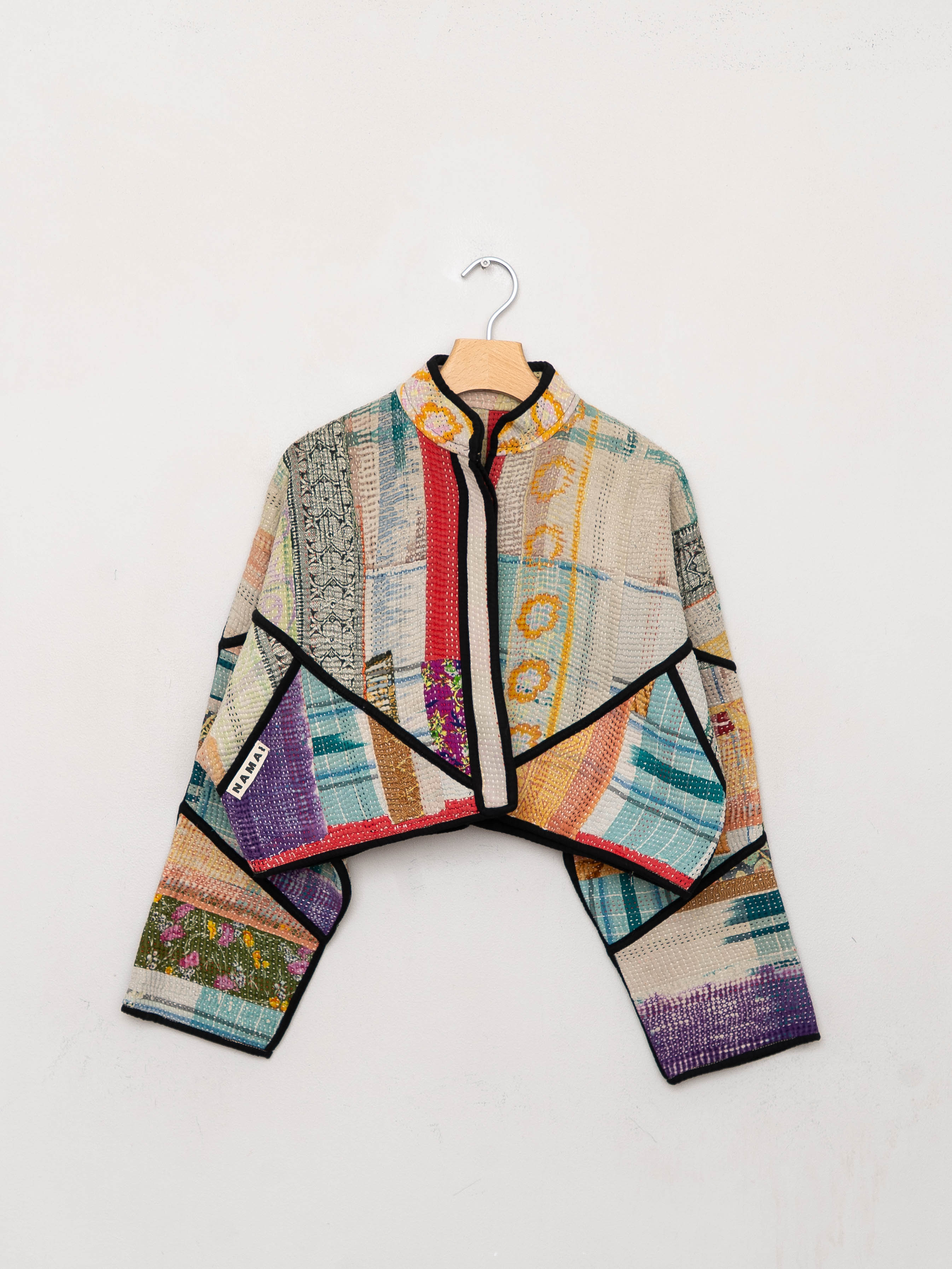 The Kaira Cropped Quilted Patchwork Kantha Jacket
