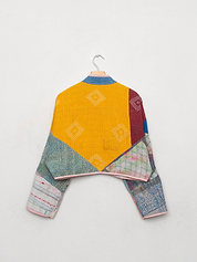 The Kaira Cropped Quilted Patchwork Kantha Jacket