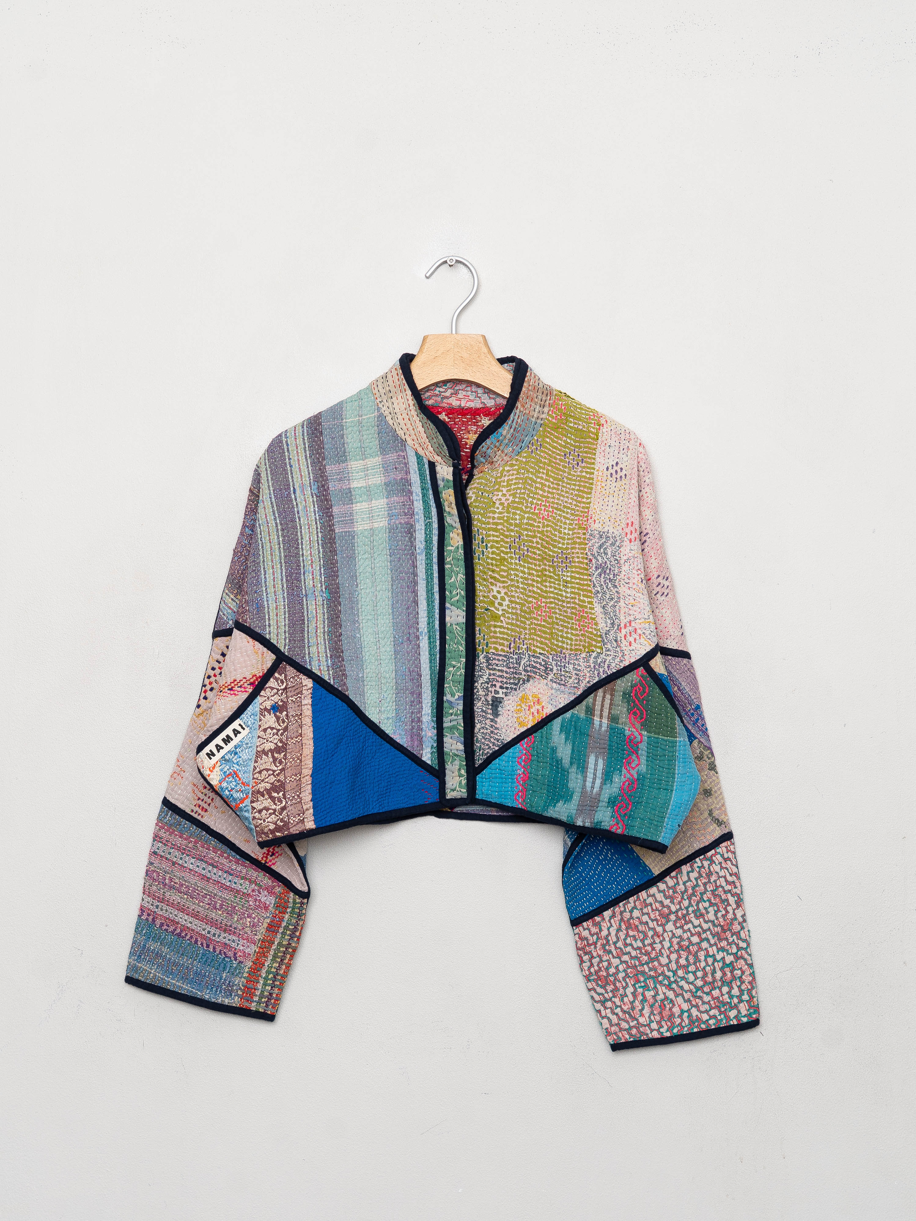 The Kaira Cropped Quilted Patchwork Kantha Jacket