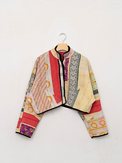 The Kaira Cropped Quilted Patchwork Kantha Jacket
