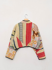 The Kaira Cropped Quilted Patchwork Kantha Jacket