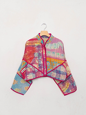 The Kaira Cropped Quilted Patchwork Kantha Jacket